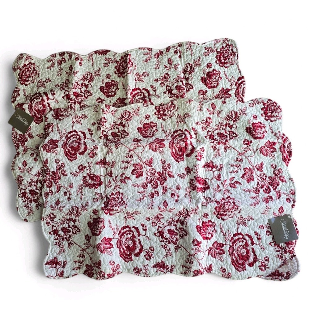 Williamsburg Devon Cranberry Floral Toile Pillow Shams Set 2 Standard 20x26 NWT